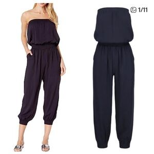 Bishop and Young Navy Blue Strapless Jumpsuit